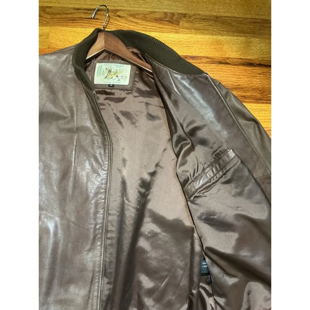 Vintage Guess Mens Brown Leather Bomber Jacket Georges Marciano Outerwear Size M